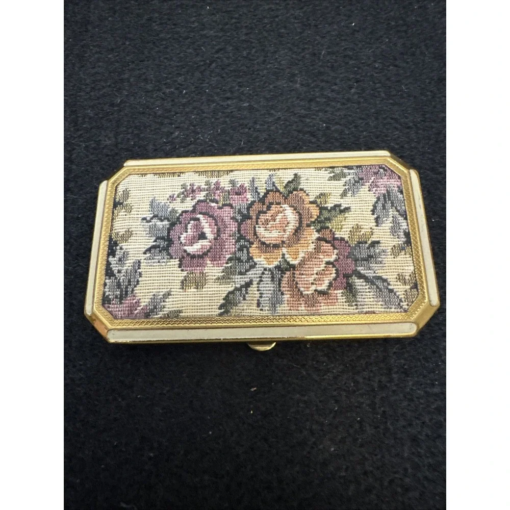 vintage petit point compact powder case usa made